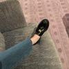 In Stock: Women's Patent Leather Camellia Small Gold Buckle Thick Sole Loafers, Non-Slip.