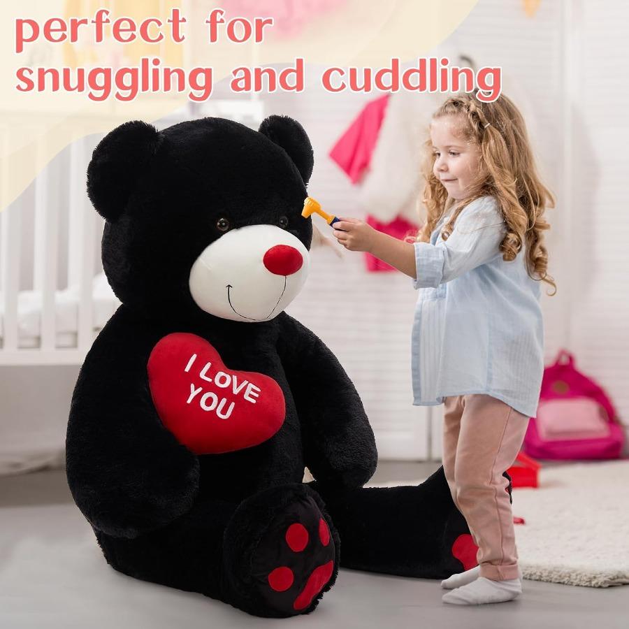 Rotes Herz Große Teddybären Schwarzer Teddybär Stofftiere mit gesticktem Ich liebe dich für Freundin Großer Valentinstag Flauschiges T
