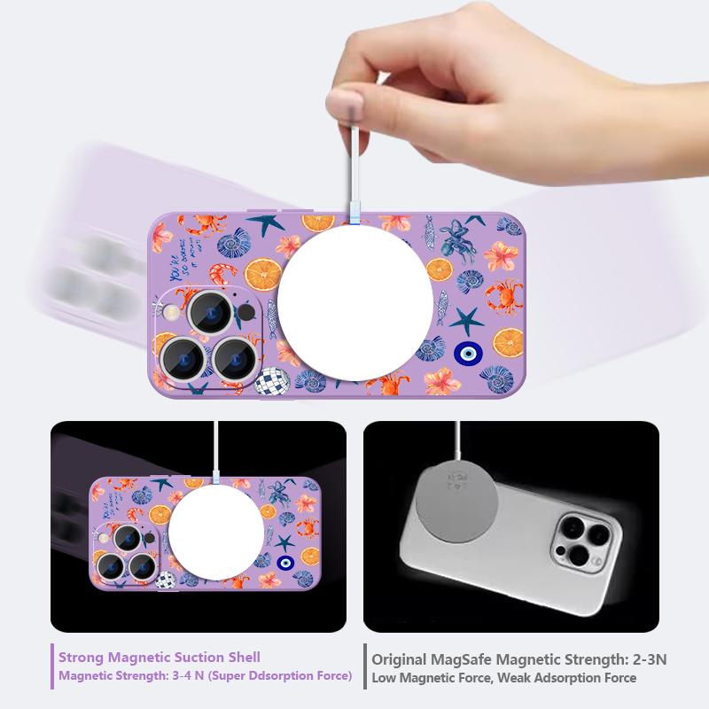Contrast Color Cartoon Fish Conch Pattern Case For iPhone 16 Pro Max Magnetic For Magsafe Soft Cover For iPhone 17 15 14 13 Pro Max 17E 16E