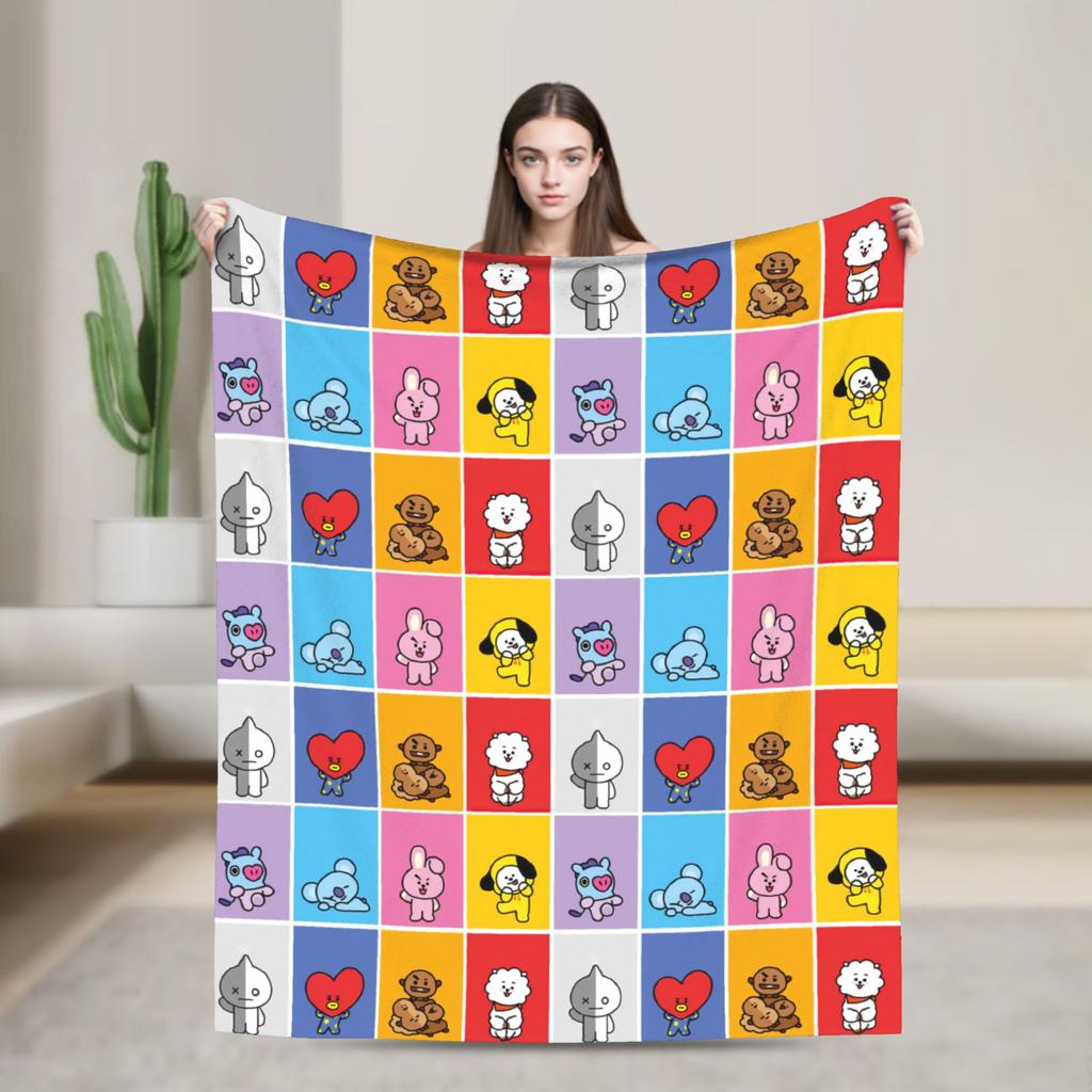 Coperta Morbida in Pile Corallo per Banda Musicale Kpop, Coperta Cartone Animato per Divano Ufficio, Trapunta Leggera per Camera da Letto