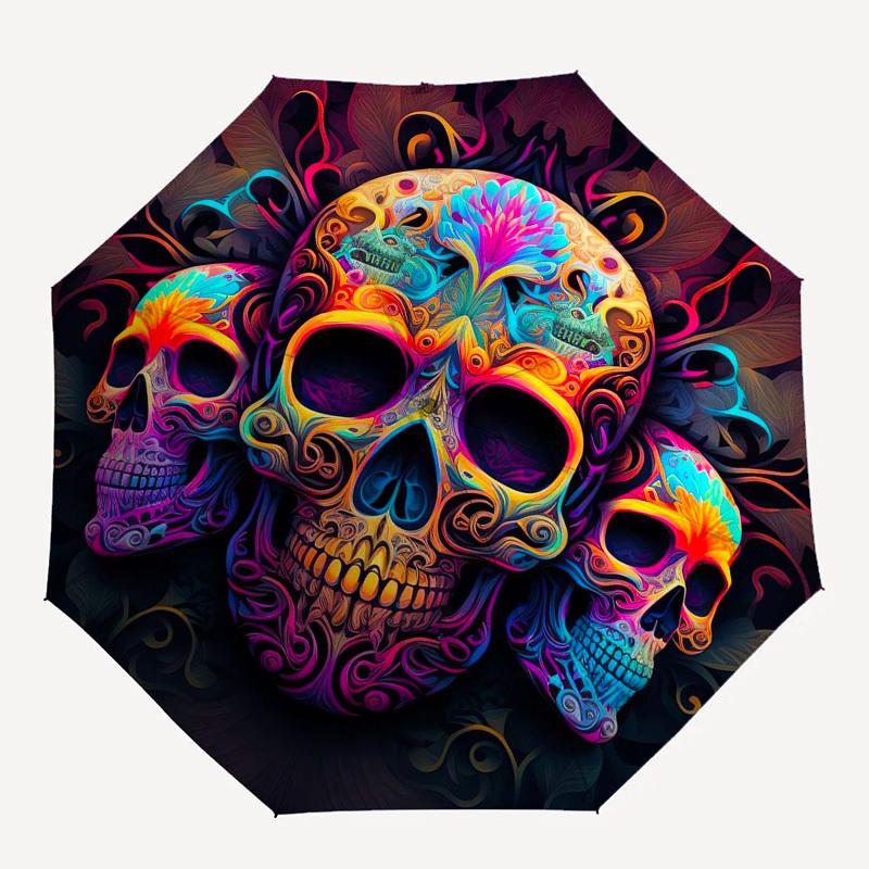 1pc Colorful Skull Artwork Umbrella with Plastic Handle,Suitable for All Seasons Umbrellaptys26009