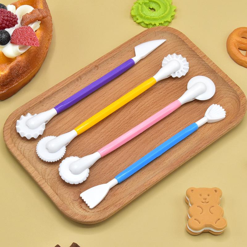 4pcs DIY Plastic Baking Craft Tool Sugar Craft Fondant Cake Pastry Carving Cutter Kitchen Decorating Flower Clay Tool