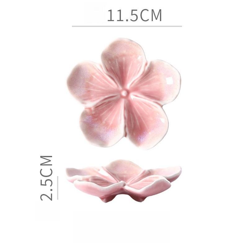 Vintage Ceramic Craft Dish Japanese Flower Shaped Dish Creative Dipping Sauce Dishes Handmade Multicolor Decor Display Tray