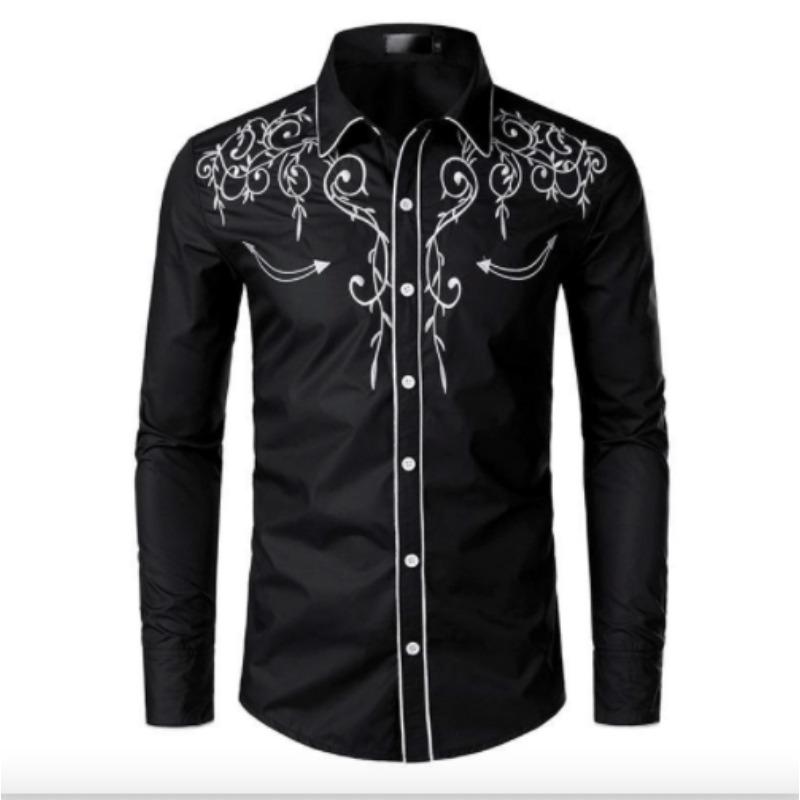 

Men Clothes Spring Autumn Long Sleeve Shirt Men Casual 3D Digital Print Large Size Shirt Tops S чорний