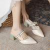 Soft Leather Half Slippers for Women, Pointed Toe Sandals for Women's Outdoor Wear, Thick Heels for Women's Middle Wear, and Two Pairs of Slippers