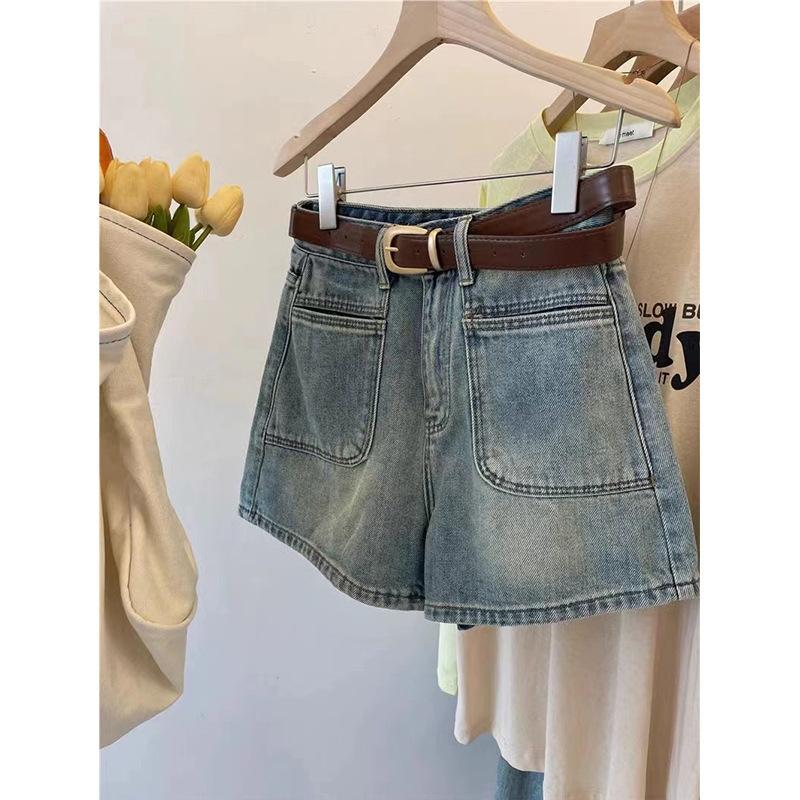 

Большого размера ретро джинсовые шорты женские летние тонкие с высокой талией тонкие свободные А-силуэта прямые широкие штаны 4XL