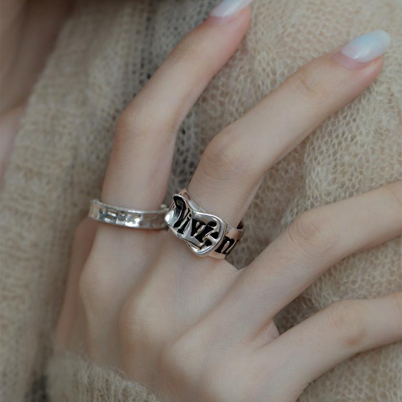 Rainbow Letter Belt Open Ring Niche Design Retro Personality High Sense Cold Wind Ring