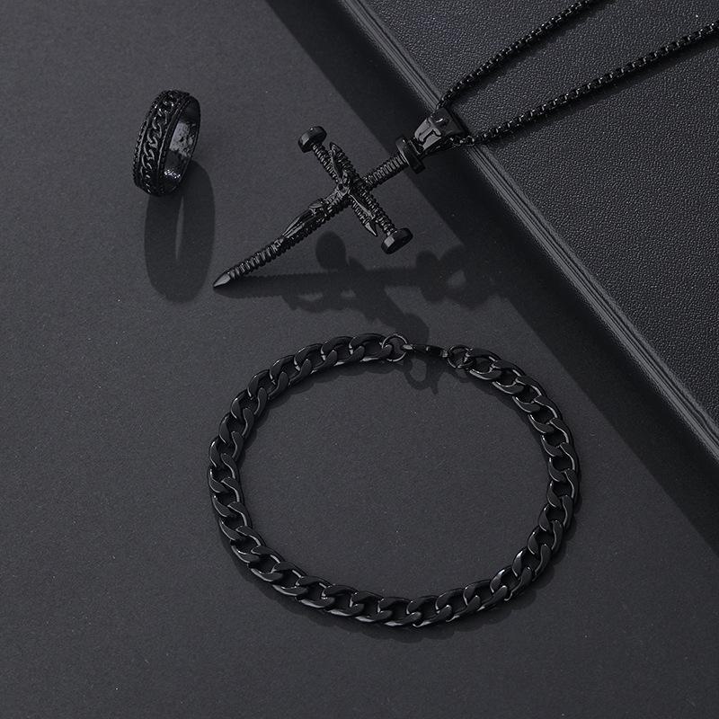 Nail Cross Necklace & Bracelet Set: Creative Hip-Hop Jewelry