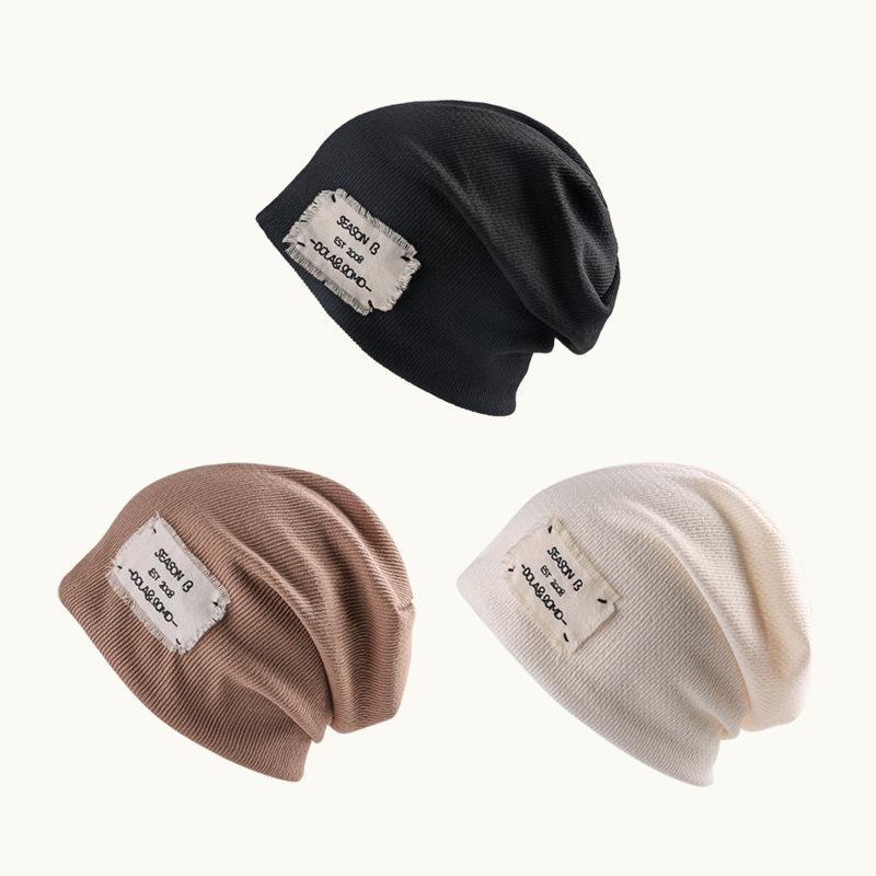 Hat Women Autumn Ins Korean Version Patch Pile Hat Couple Knitted Hat Men and Women Pullover Hat Confinement Hat