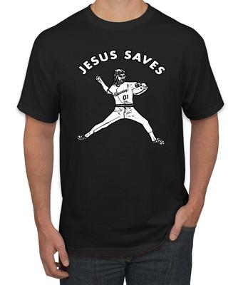 Jesus Saves Baseball Pitcher Reliever Inspirational Christian Men Graphic  Shirt