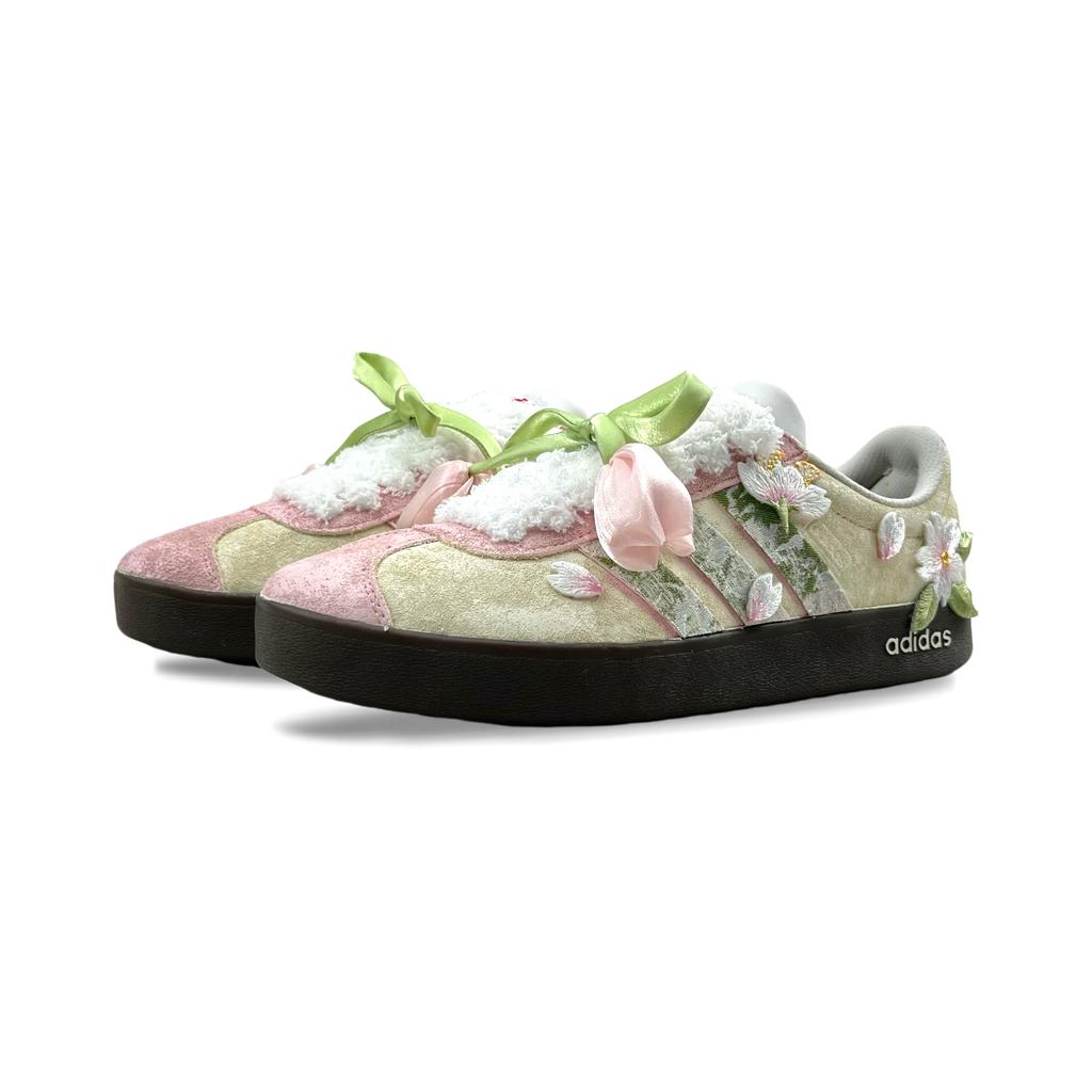 adidas VL COURT 2.0 Peach Cherry Leather Abrasion Resistant Slip Resistant Low Top Skateboard Shoes Unisex Pink Yellow JS3003(Team745-)