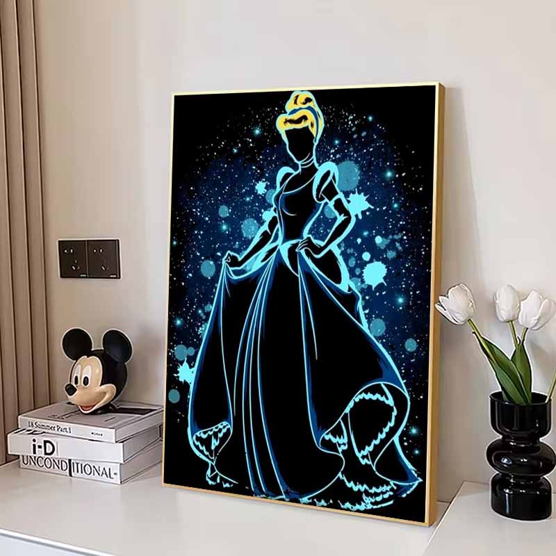 Disney Diamond Painting 5D Cinderella Neon Silhouette Illustration Cartoon Movie Cross Stitch Embroidery Handmade Gift Home Decoration