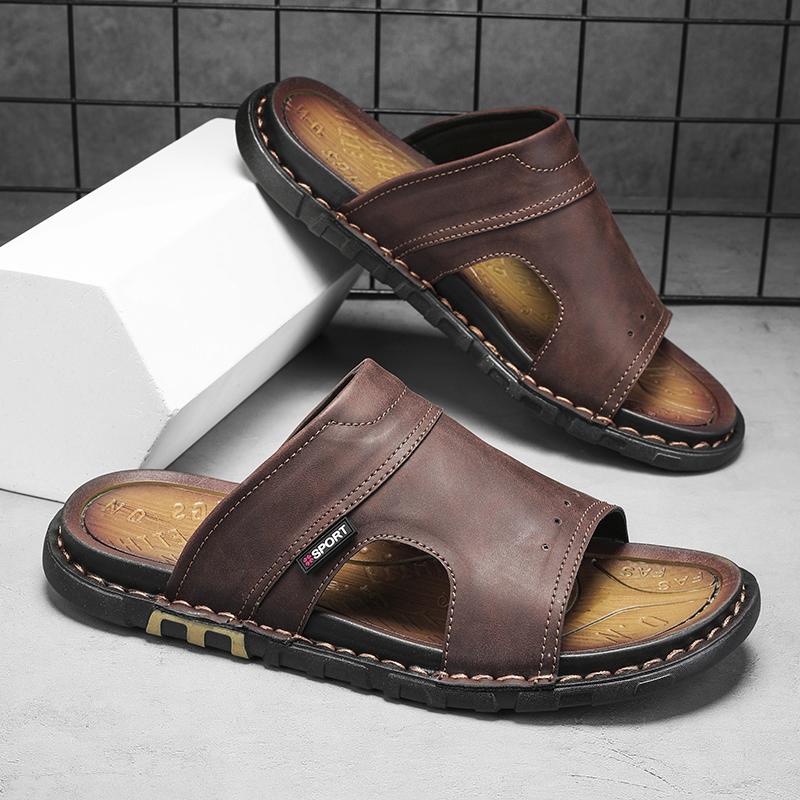 Fashion CYYTL Mens Slippers Summer Casual Shoes Beach Sandals Outdoor Slides Walking Comfort Leather Luxury Designer Fashion Lightweight