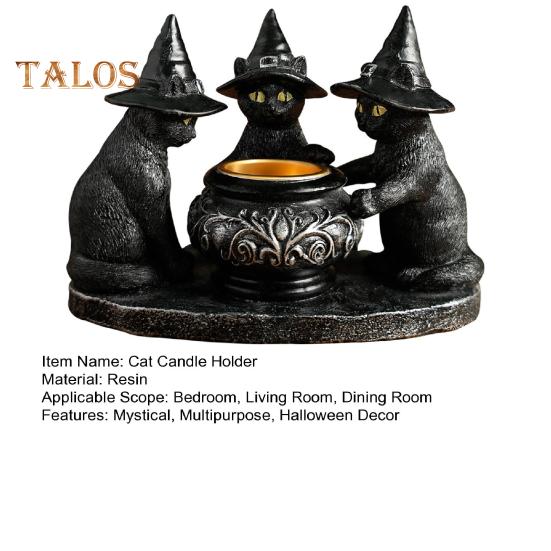 Black Cat Candle Holder Resin Halloween Cats with Witch Hats Candle Holder Vintage Candle Holder Tabletop Decoration Gift for Cat Lovers