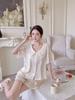 New French Ice Silk Pajamas for Women, Summer Short-Sleeve Lace Lace Fresh Girlish Solid Color Homewear Set