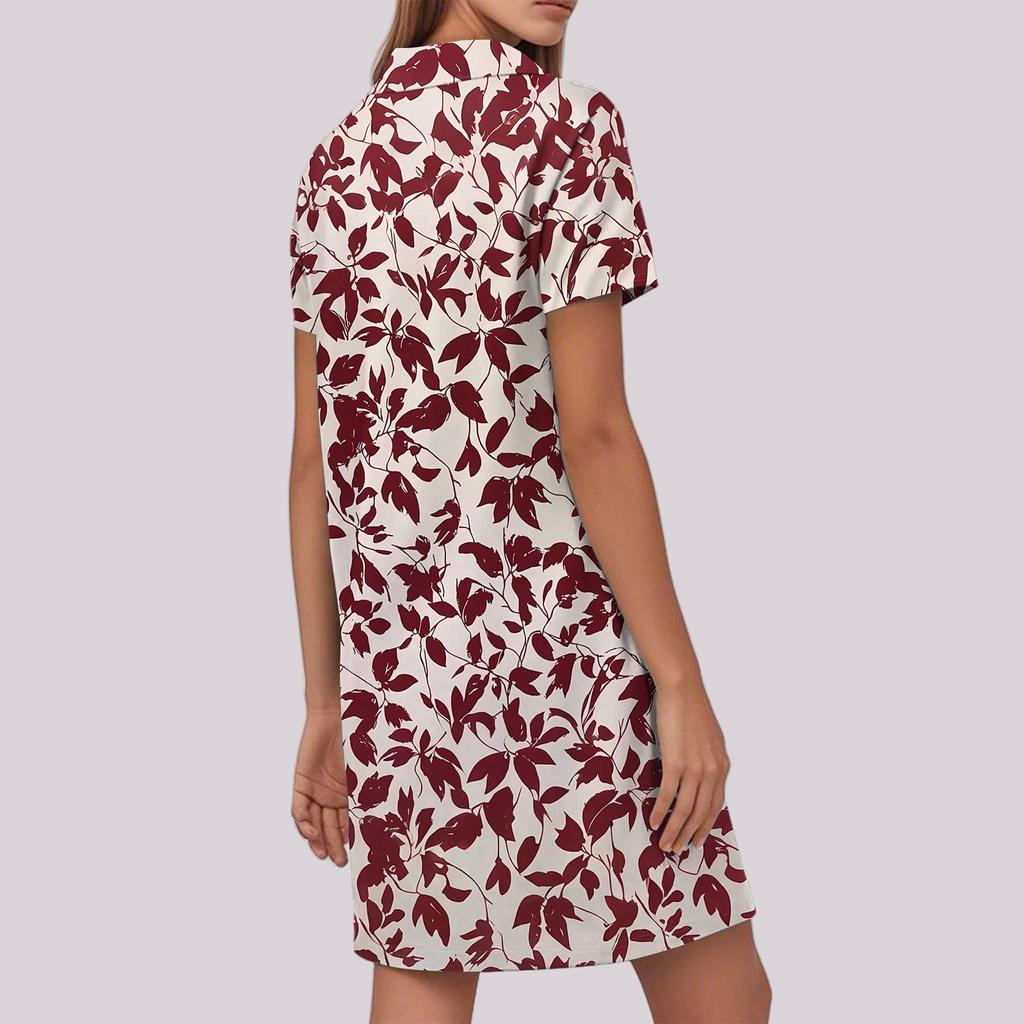 Robe Décontractée Mode Femme à Revers Imprimé Floral Manches Courtes Col V Jupe Courte