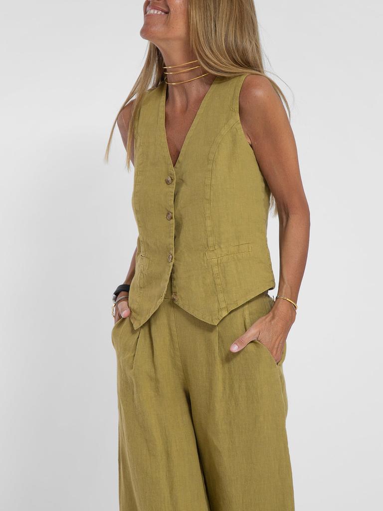 Hot Selling New Fashion Vest Long Pants Patchwork Cotton Linen Casual Set