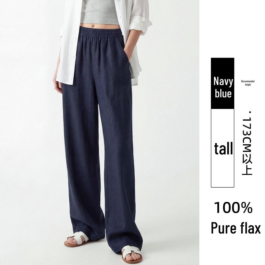 Women's Summer Linen Wide-Leg Pants - Loose, Floor-Length, Casual Fit