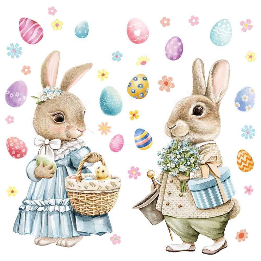 PVC Bunny Glass Electrostatic Film Cartoon Rabbit Happy Easter Bunny Decal  Glass Mirror