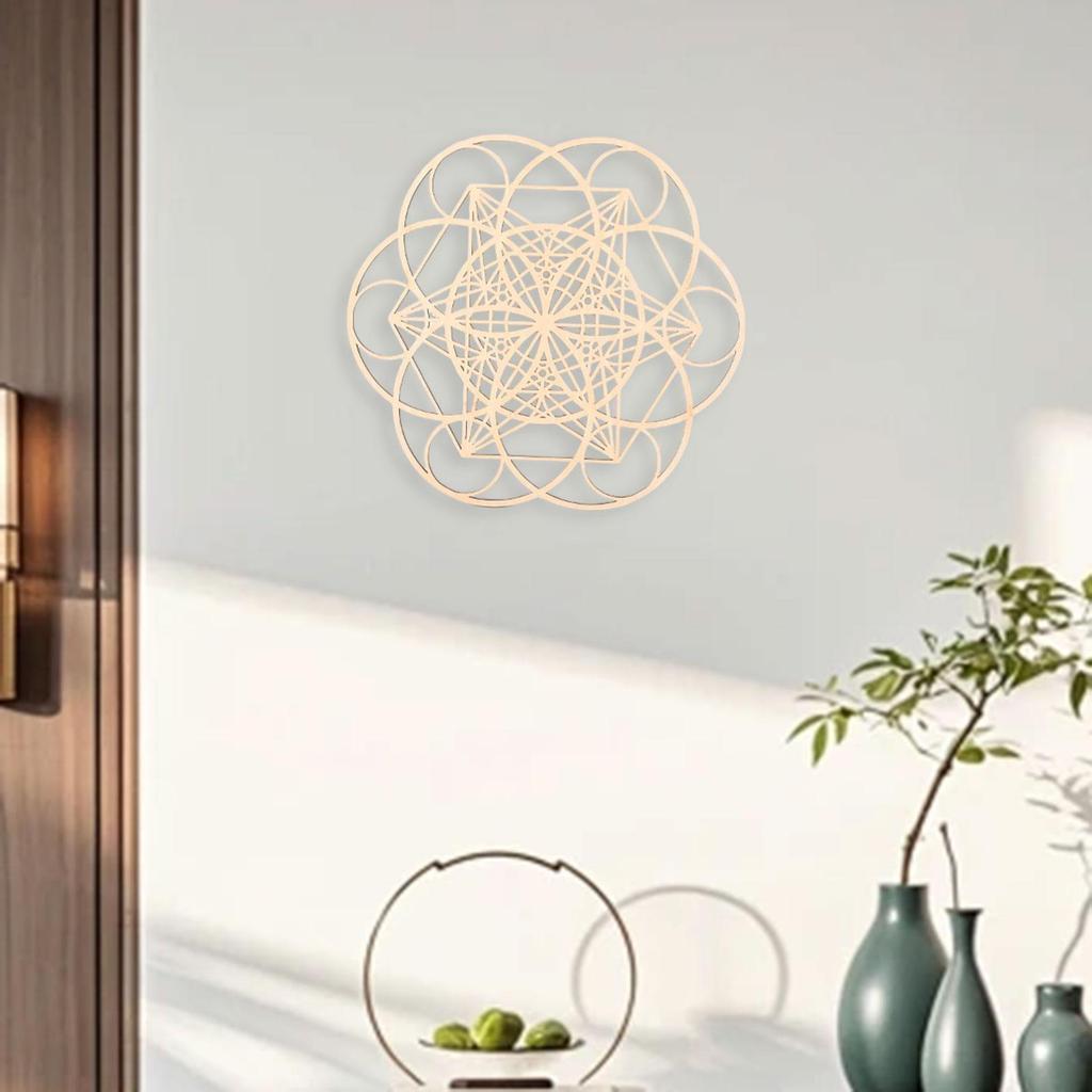Geometric Wood Wall Art Hollow Craft Traditional 11.8'' Wooden Wall Decor Abstract Ornament for Dining Room Farmhouse Bedroom