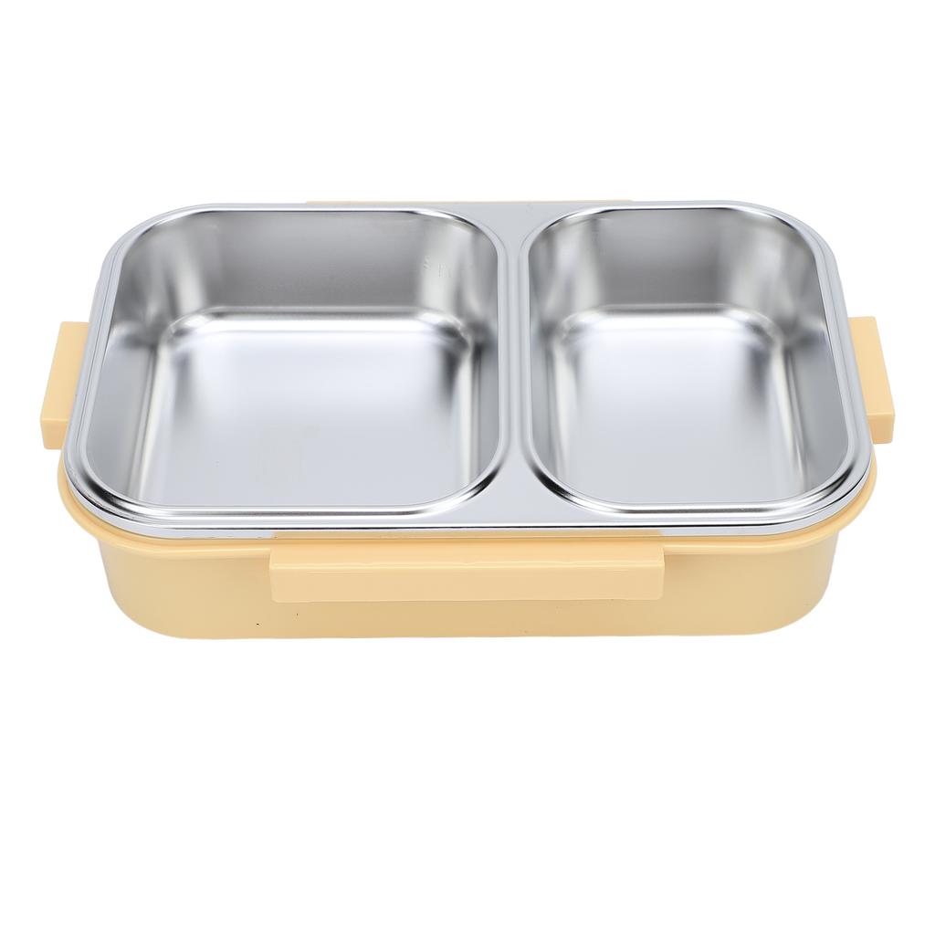 Edelstahl Lunchbox Behälter Versiegelt Geruchsdicht 2 Fächer Tragbar Quadratisch 1.2L Gelb