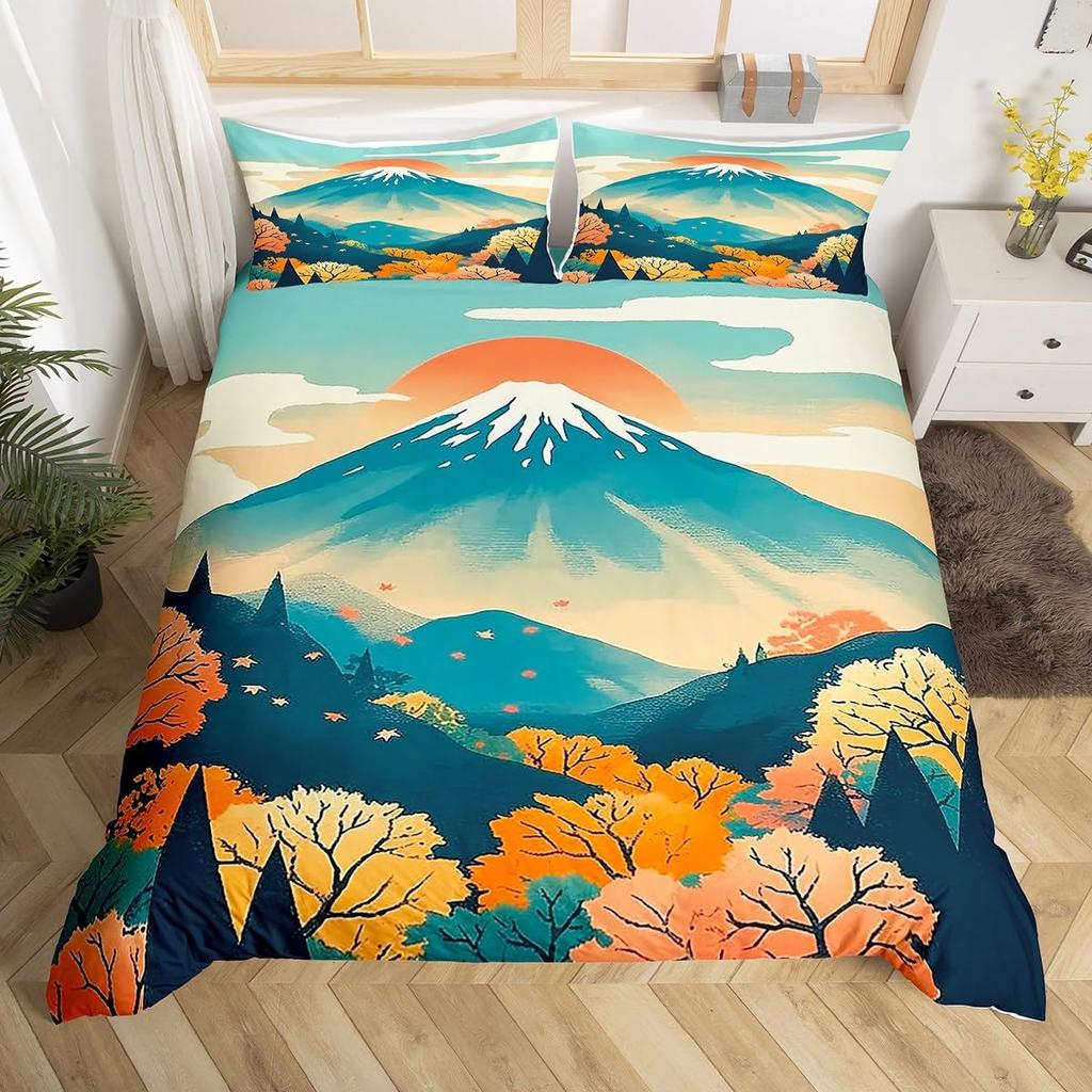 Comforter Hand-Painted Style Queen King Size Japanese Style Forest Mountain Bedding Set 3 Pcs With 2 S No Quilt