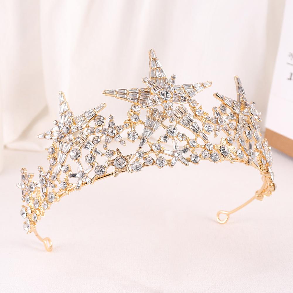 Barok Yıldız Taç Kristal gelin taçları Rhinestone Pageant Diadem Gelin Yıldız Headdress Düğün saç aksesuarları Tiara De Noiva