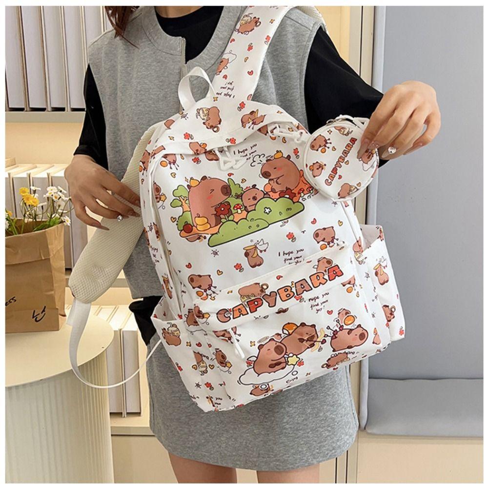 Waterproof Cartoon Animal School Bag Multi-Compartment Capybara Student Bag  Gifts