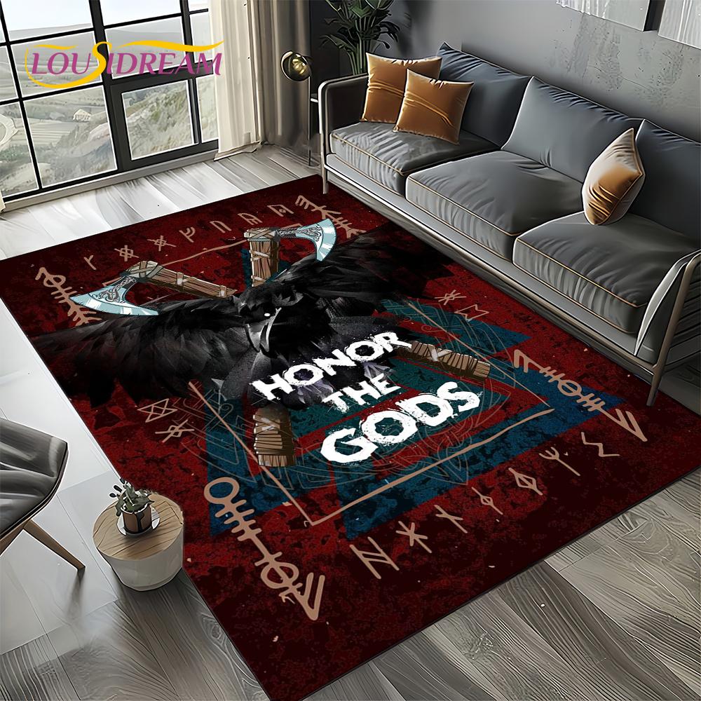 Odin Viking Symbol Valknut Nordic Valhalla Carpet Rug for Living Room Bedroom Home Sofa Decoration,Area Rug Non-slip Floor Mat
