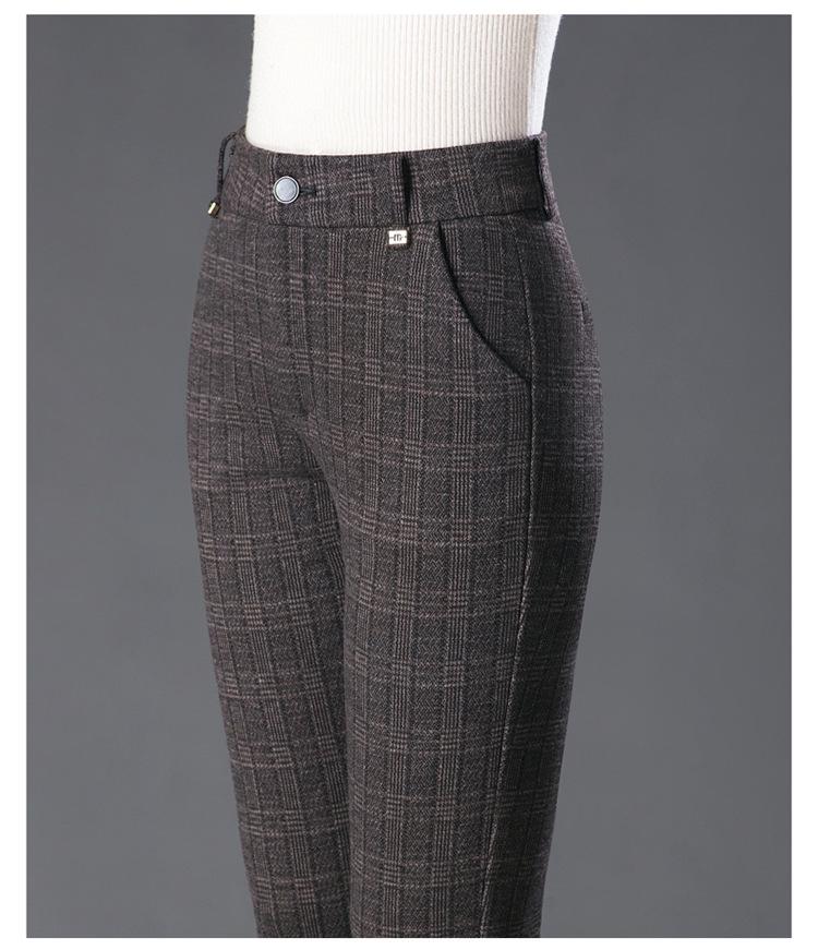 High-Waisted Wool Plaid Slimming Pants for Autumn/Winter 2024 - Straight-Leg, Slim-Fit, Casual Wear for Middle-Aged Women.
