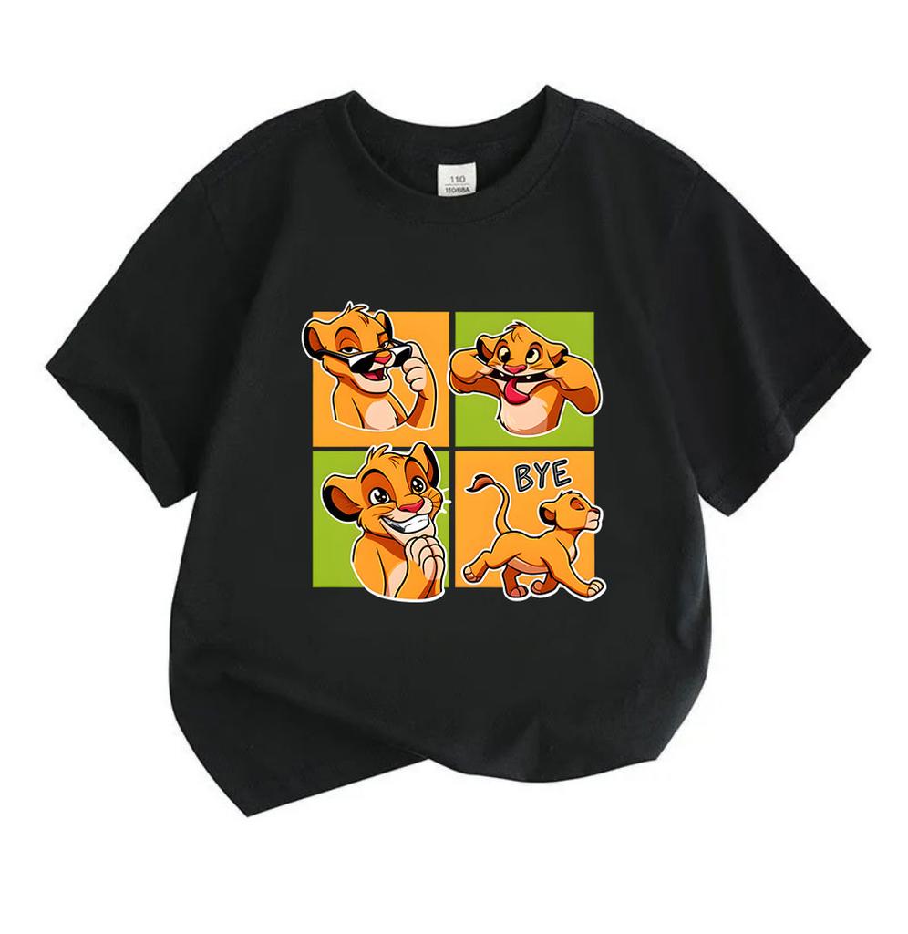 Kids Boys Girls 100% Cotton Short Sleeve O-Neck T-shirt, Cute Cartoon Little Lion Print Casual Tops, Soft Breathable Summer Tees for Children Daily We