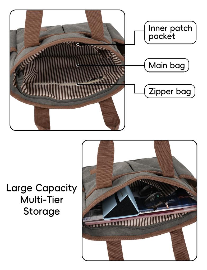 FEOYA Canvas Tote Bag, Perfect for Commuting, School, and More. Large Capacity, Lightweight, with Long Strap. Stylish, Plain, Cute, and