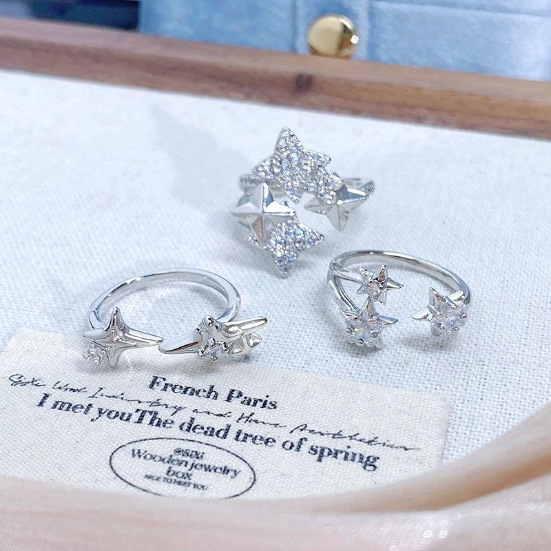 Quadrangram Star Sparkling Diamond Zir*****Pen Ring Personality Sweet Cool Star Niche Ring Woman