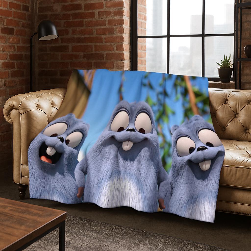 Funny Grizzy and The Lemmings Cartooon Flannel Blanket,Cozy Soft Throw Blanket for Home Bedroom Bed Sofa Picnic Cover Kid Gift