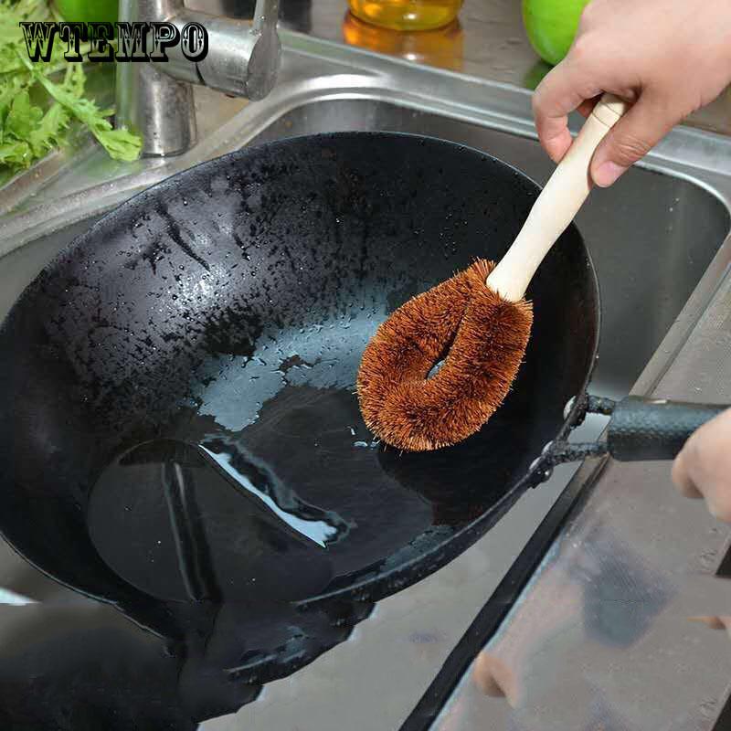 Brand Natural Coir Wash Pot Pan Dish Brush Kitchen Brush Long Handle Clean Scrub