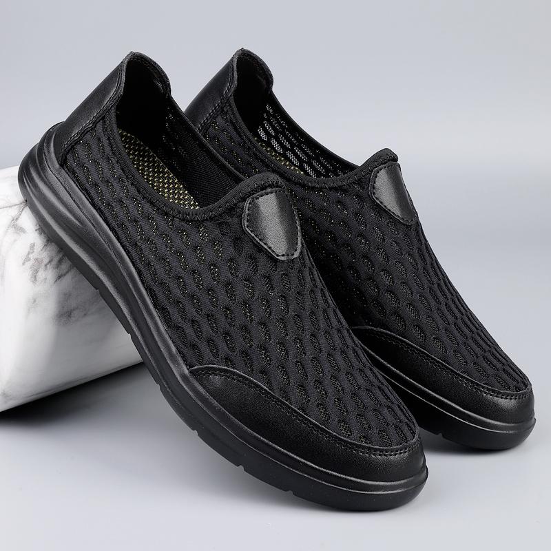Fashion Classic Breathable Loafers Men New Handmade Slip on Flats Casual Leather Summer Shoes Comfy Mens Anti-slip Mesh Shoes Moccasins