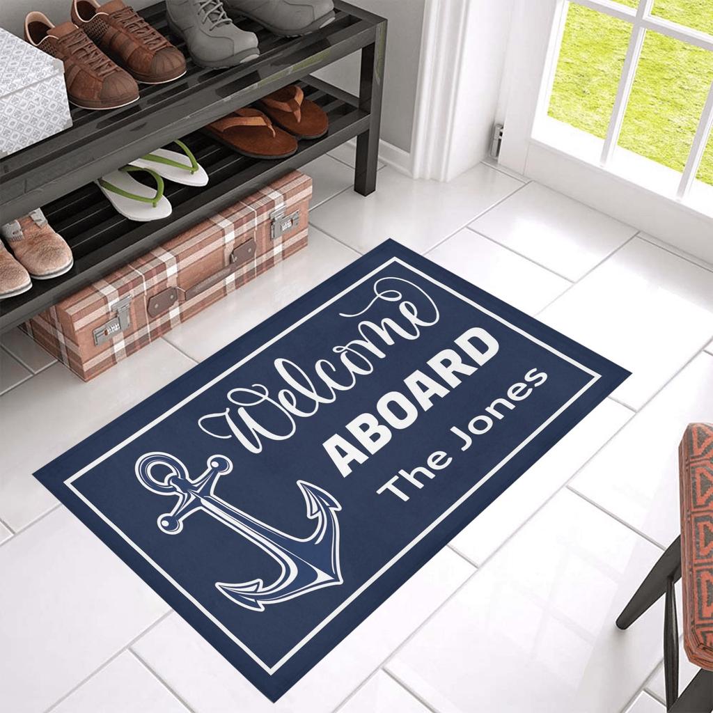Welcome Aboard Anchor Doormat Rubber Backing Personalized Boat Name Porch Floor Door Mat Ship Decor Decorative Rug