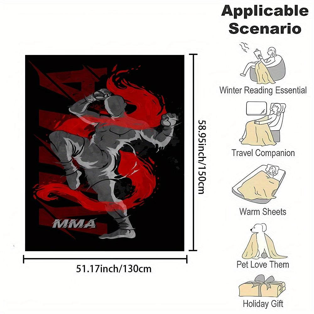Mixed Color MMA Fighter Printed Flannel Fleece Blanket, Polyester, Reversible, All-Season, Contemporary Style, Cartoon