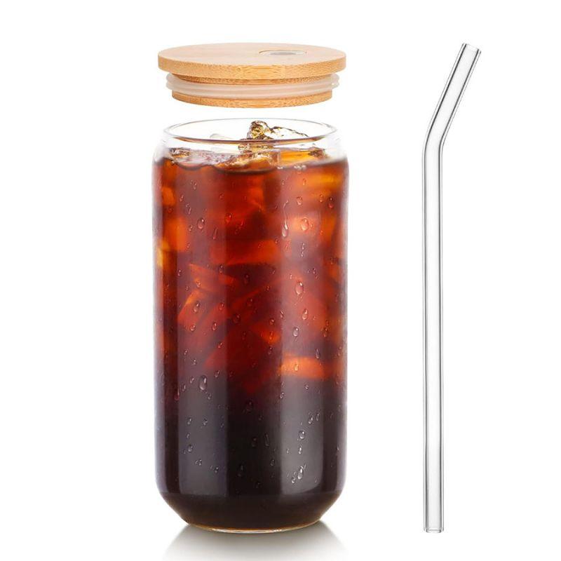 

Стеклянные стаканы с крышками и соломинками, стеклянные стаканы в форме банки, стаканы для пива и кофе со льдом, чашка для холодного чая, отлично подходит для содовой, бобы, коктейля, 16 унций 401-500ml