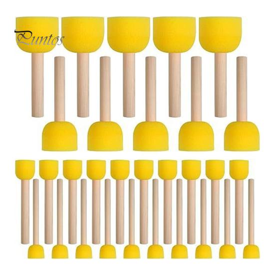 

30 шт., многоразовые круглые губчатые кисти для рисования с деревянной ручкой, прочный инструмент для рисования для детей, искусство Sets