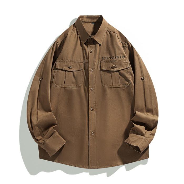 

Рубашка мужская с длинным рукавом в стиле ретро спецодежды, весенне-летняя, из чистого хлопка, повседневный топ, рубашка-кардиган 4XL