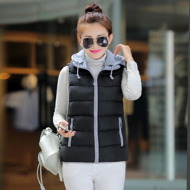 Autumn and winter new candy color down cotton vest, large size women's hooded cotton vest