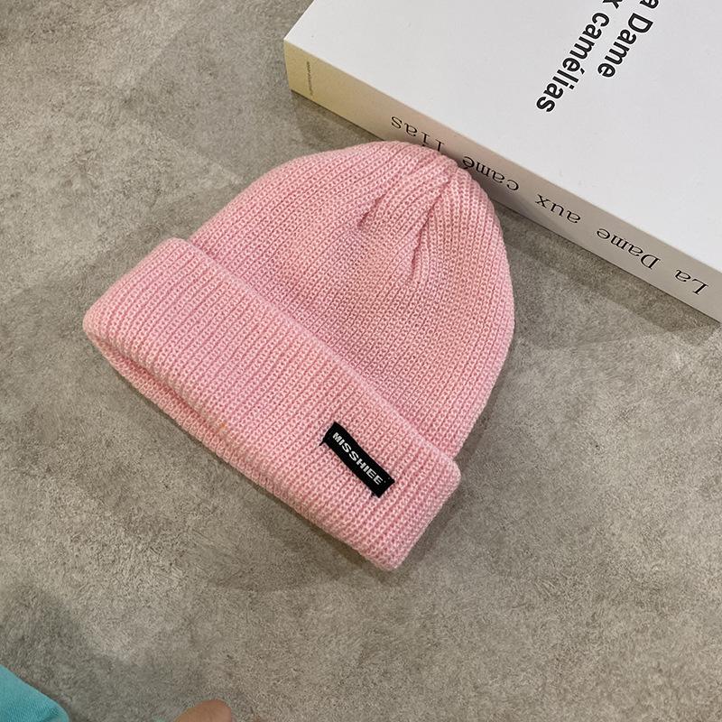 Knitted Wool Hat Children Autumn and Winter Trendy Brand Versatile Sticker Letter Melon Fur Hat Winter Warm Man