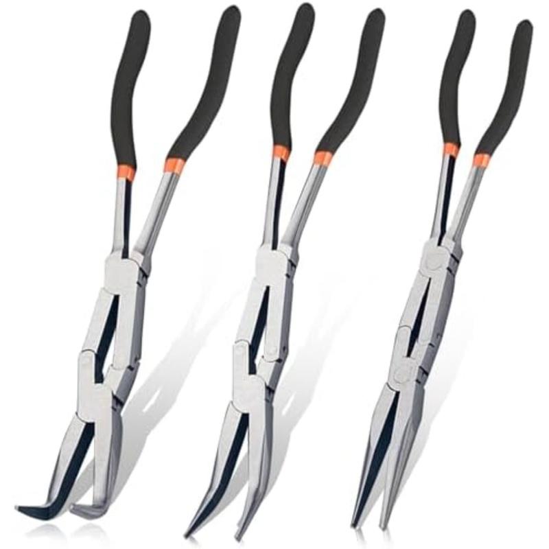 Enhanced Long Reach Pliers Needle Nose Pliers Straight 45° 90° Bent Tips Auto Care Kit Car Accessories