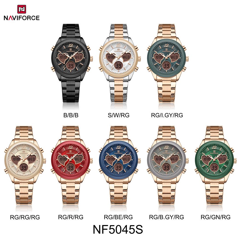 Naviforce Women Quartz LCD Digital Watch Waterproof Stainless Steel Strap NF5045S
