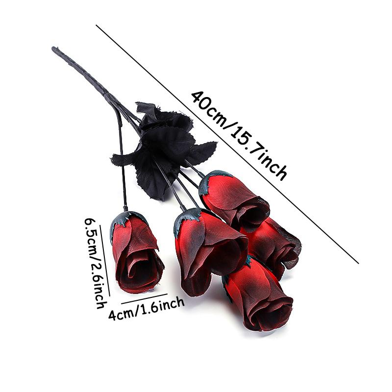 1Pcs Halloween Simulation Rose Gothic Fake Rose Bud Courtyard Decoration Home Party DIY Decoration Handheld Photography Props