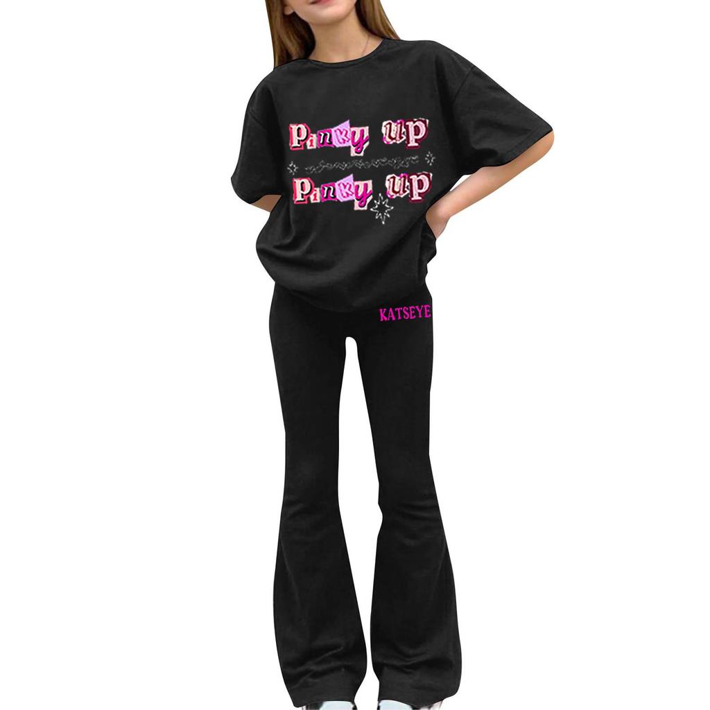 Kids Casual Short Sleeve Top and Long Pants Set Printed Design Comfortable Fit Suitable for Daily Wear and Outdoor Activities