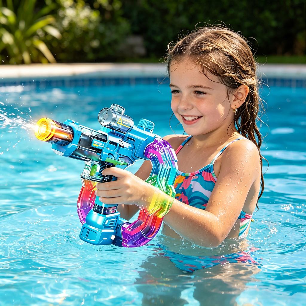Outdoor Kids Water Gun Toy with Light and Sound Effects Rechargeable Water Blaster for Summer Play and Water Activities Safe Durable Design