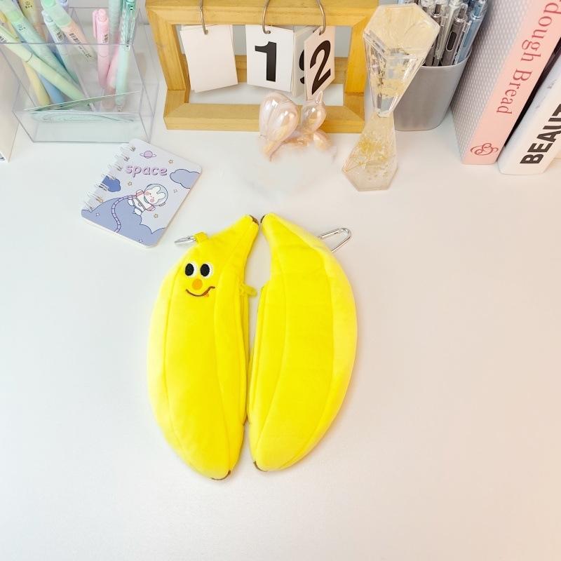 Cute Plush Banana Pencil Case Kawaii Cartoon Banana Shaped Pouch With Keychain For Stationery Storage And Bag Decoration