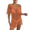 Damen Sommer Neu V-Ausschnitt Offen Geschnitten Gewebte Bikini Bluse Kleid
